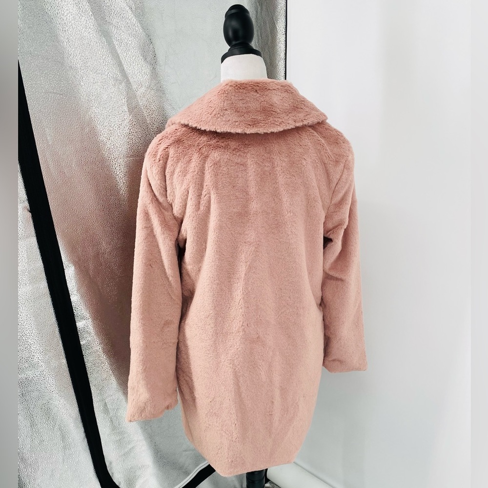 Pink Faux Fur Long Sleeve Lapel Collar Loose Fit Oversized Coat - Picture 15 of 17